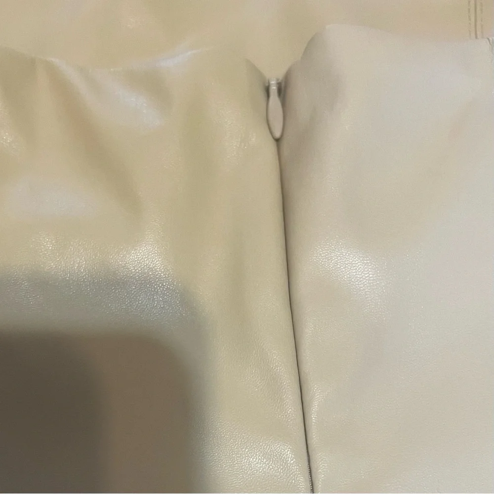 ZARA Faux Leather Strapless Midi Dress Tan Cream Size Med. NWT - Picture 11 of 13